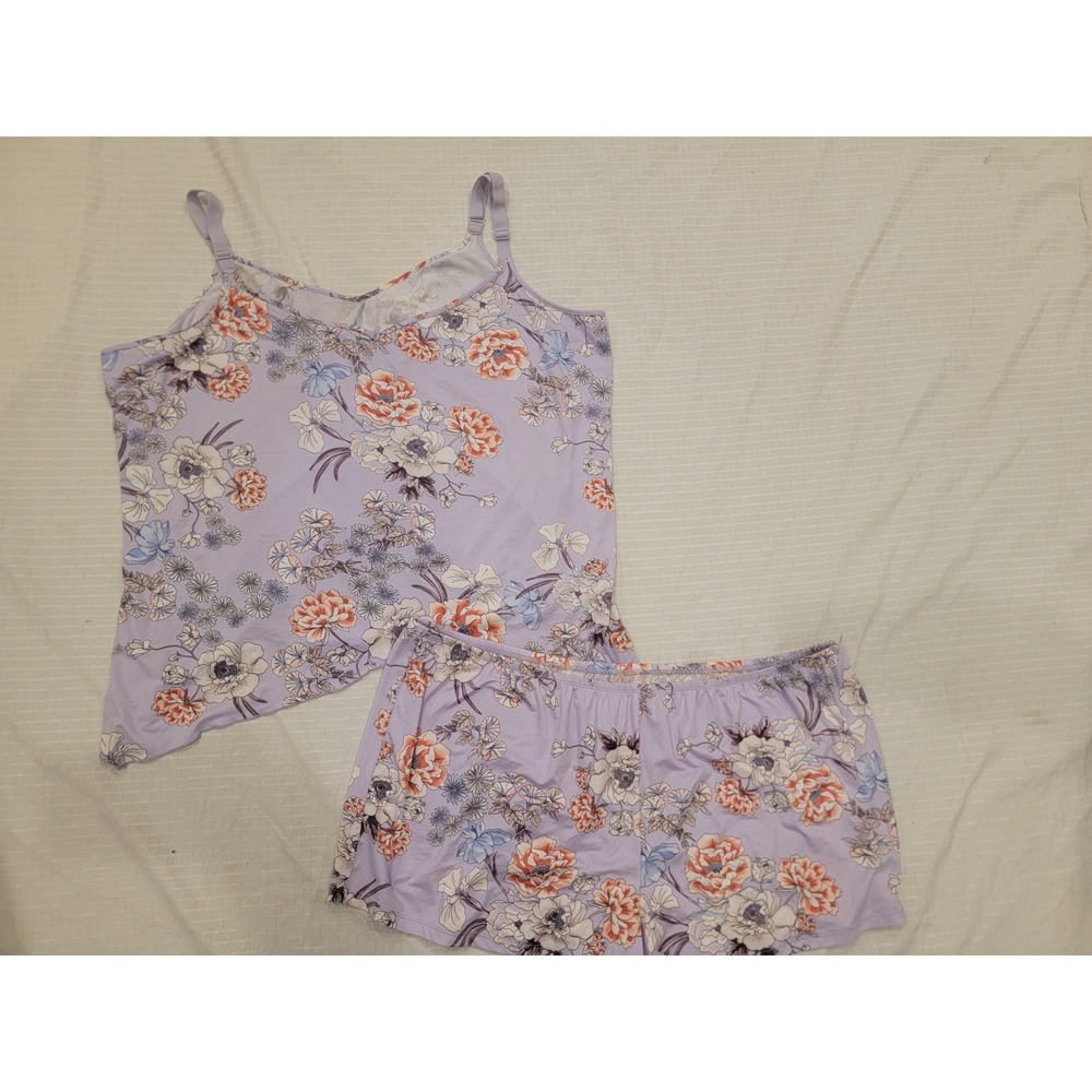 Lilac & London 2 Piece Pajama Shorts Tank Purple Floral Womens Plus‎ 3X